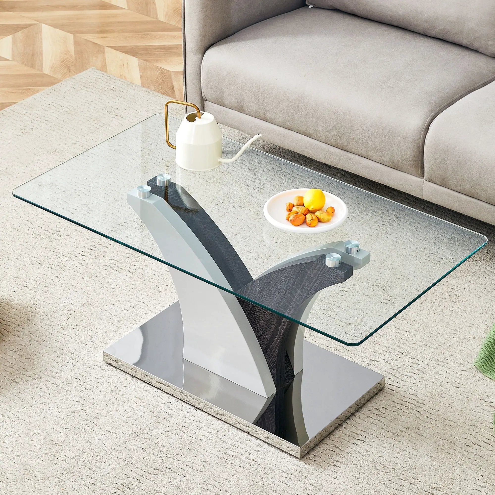 Artistic Rectangular Coffee Table With Tempered Glass Countertop by Unique Piece Furniture