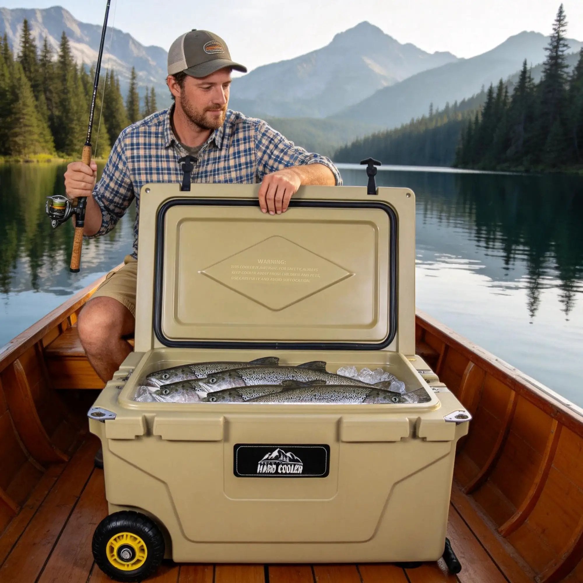 65 Quart Khaki Cooler - Ultra-Tough Hard Shell Ice Chest by HouseOfZazla