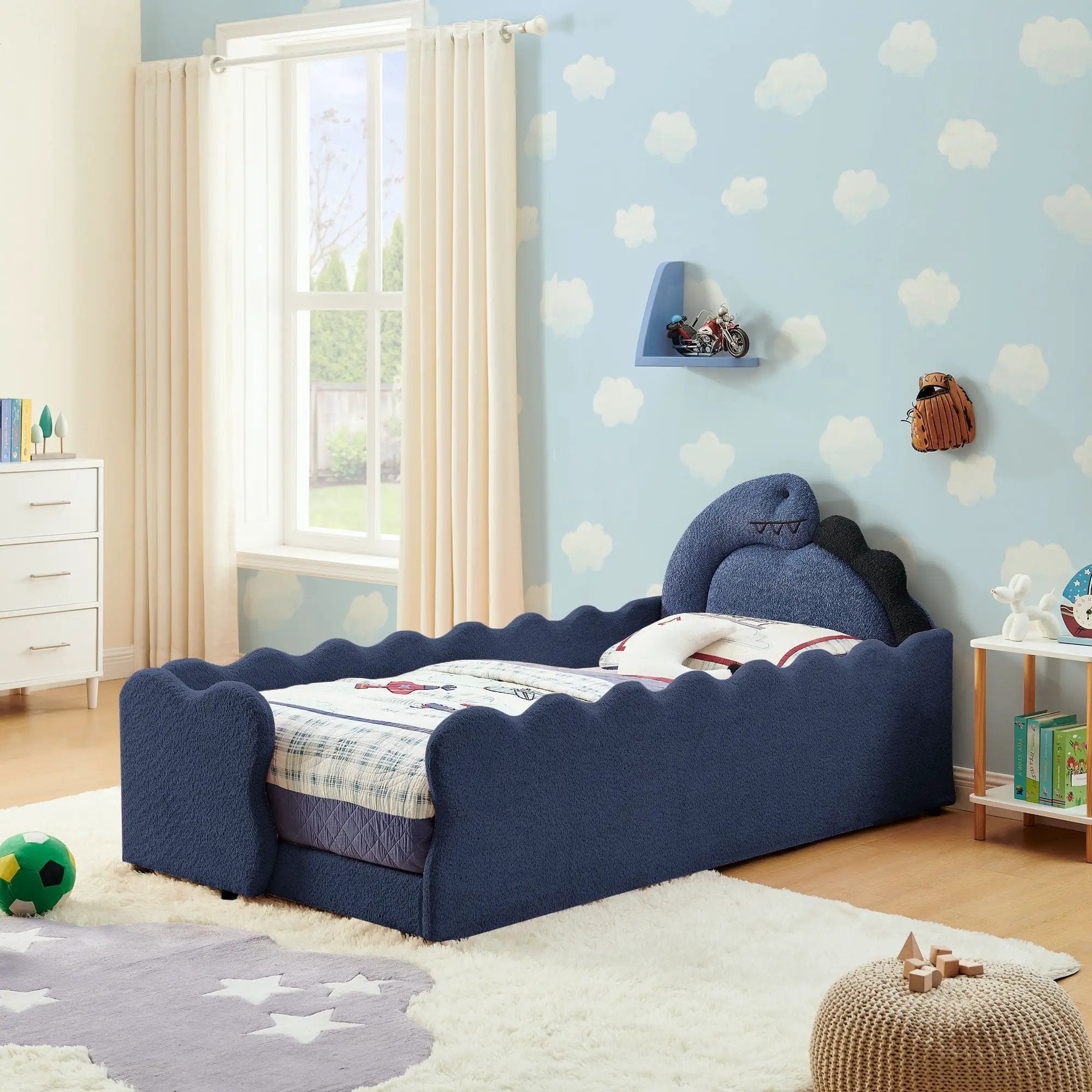 Cute Dinosaur Shaped Bed With Safety Guardrail, Toddler Frame by HouseOfZazla
