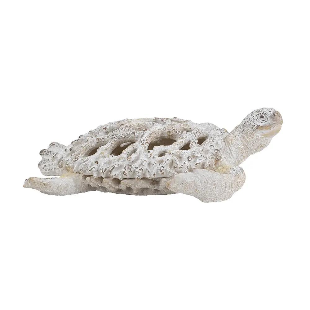 13.2x12.2x3.9' Decorative Polyresin Turtle Statue with White Coral Reef Design by HouseOfZazla