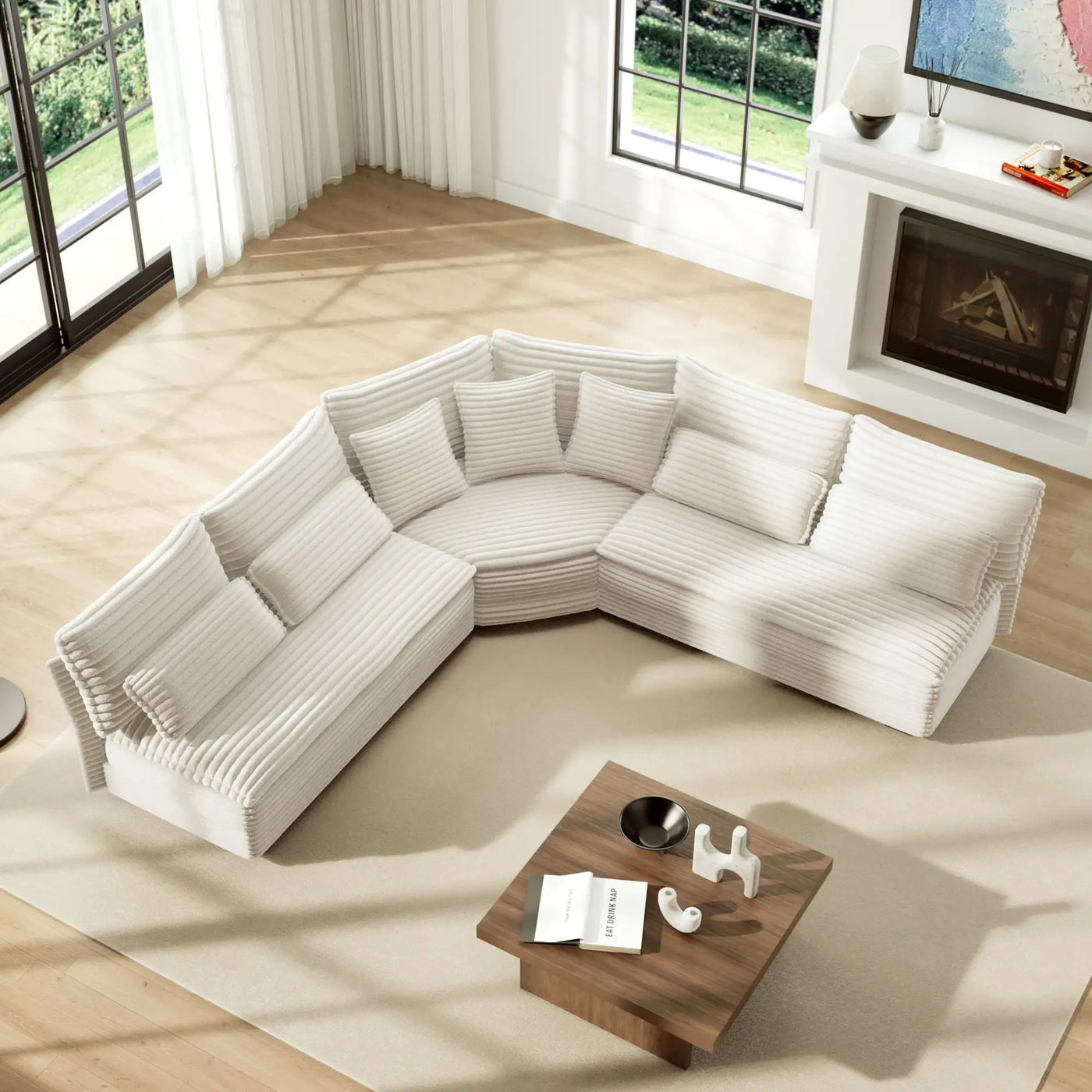 5 Seater L Shaped Sectional Sofa With Curved Corner, 7 Pillows by Unique Piece Furniture