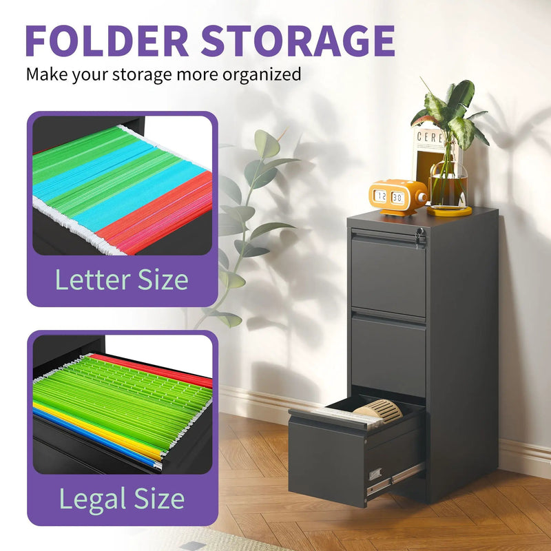 Steel Drawer Vertical File Cabinet With Lock For A4 Legal / Letter Size by Unique Piece Furniture