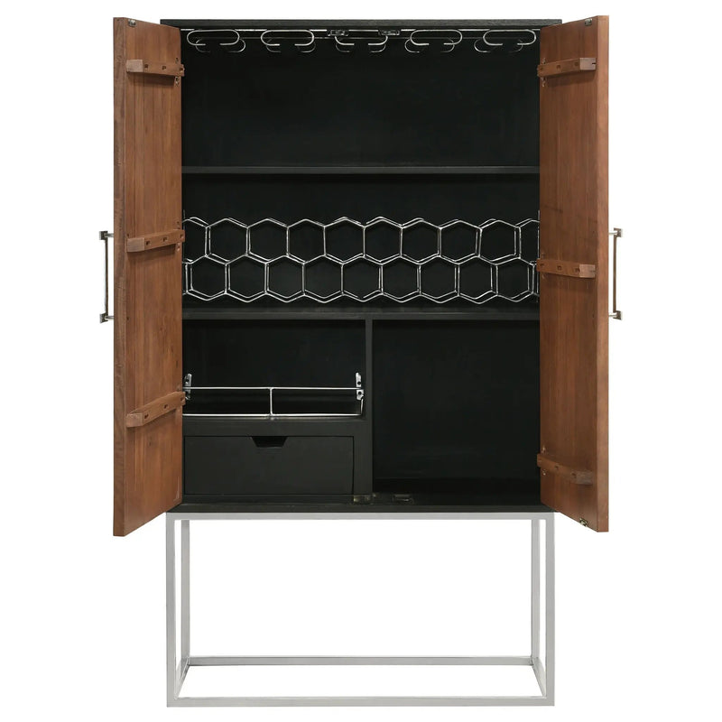 Borman 2-door Home Bar Cabinet Wine Storage Walnut and Black by Unique Piece Furniture