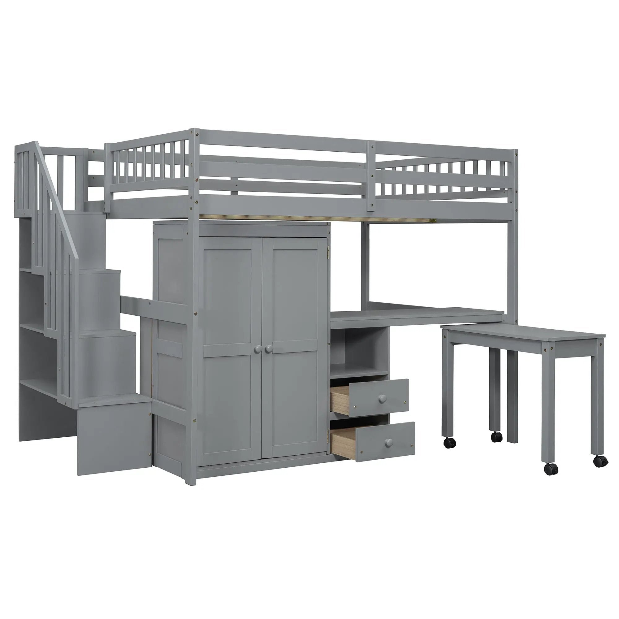 Loft Bed With Stairs, Bookshelf, Drawers, Desk & Wardrobe, Space Saving Multifunctional Furniture by HouseOfZazla