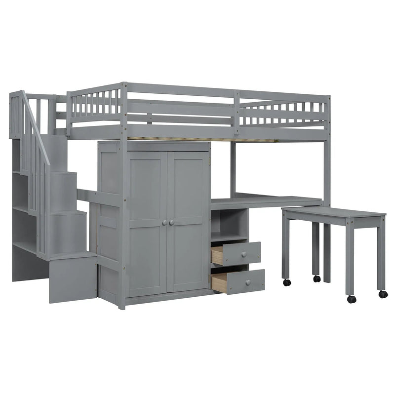 Loft Bed With Stairs, Bookshelf, Drawers, Desk & Wardrobe, Space Saving Multifunctional Furniture by HouseOfZazla