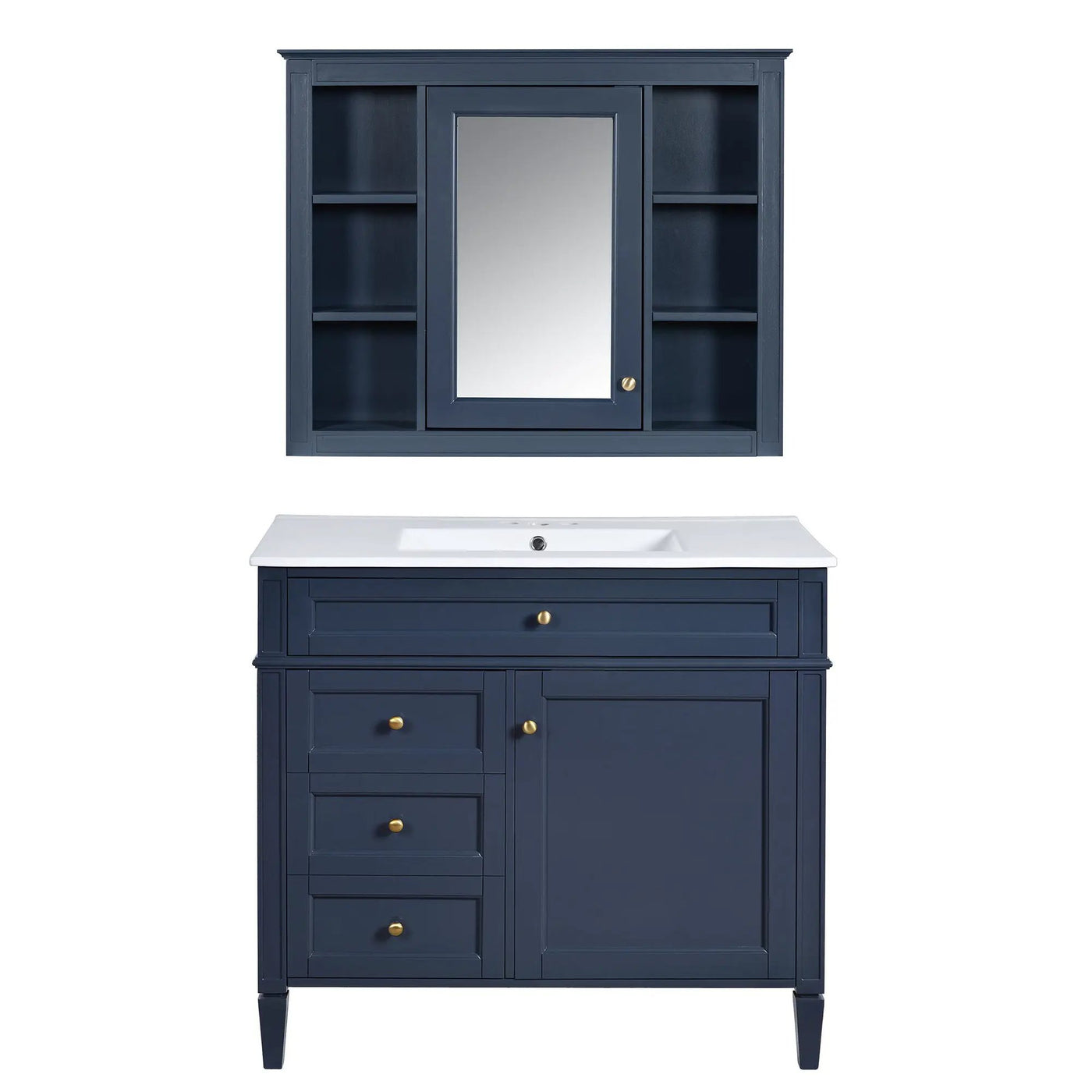 Bathroom Vanity With Mirror Cabinet, Single Sink With 2 Soft Closing Doors And 4 Drawers by HouseOfZazla