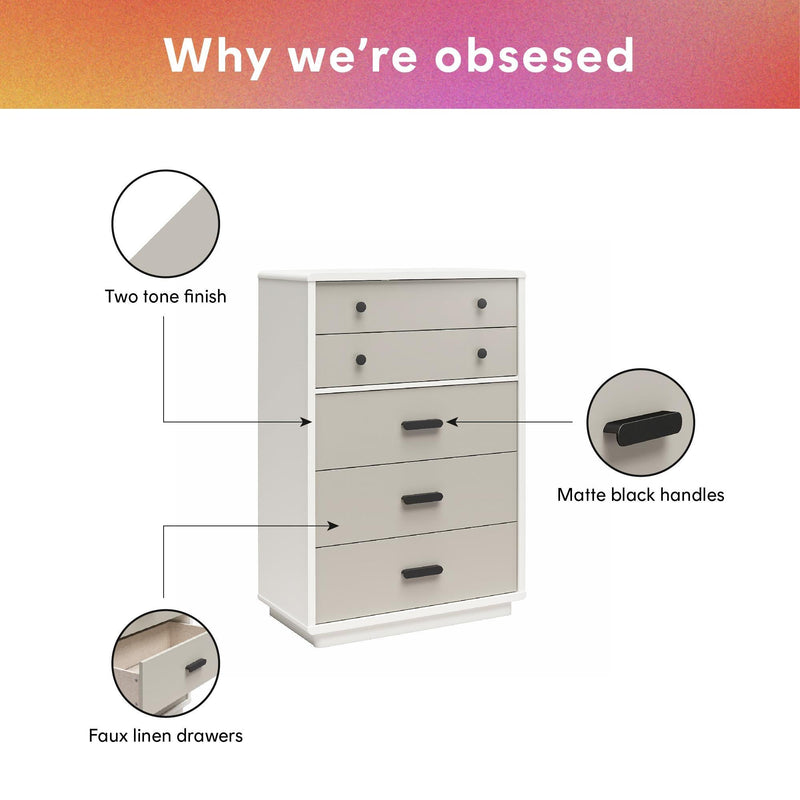 Valencia - 5 Drawer Dresser - White / Gray by HouseOfZazla