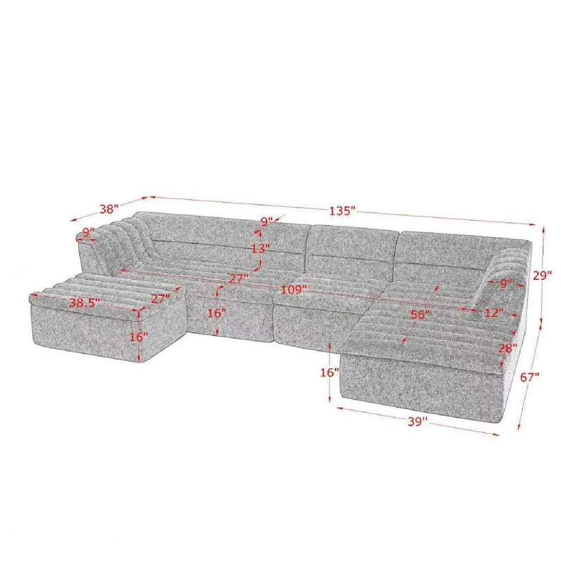 Upholstered L-Shaped Modular Sectional Sofa With Chaise, Wave-Shaped Armrest by HouseOfZazla