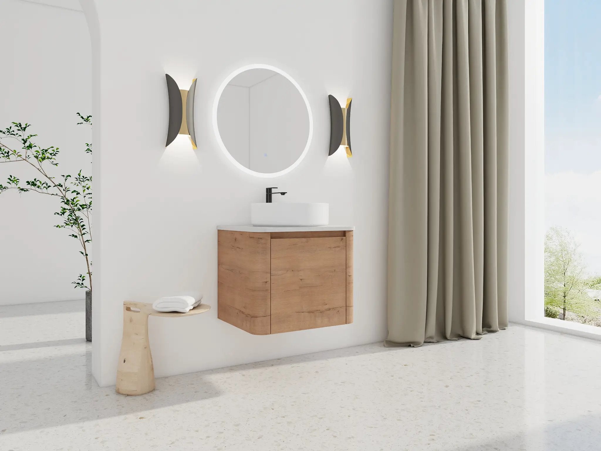 24" Wall-Mounted Bathroom Vanity With Ceramic Art Sink & Soft-Close Door by HouseOfZazla