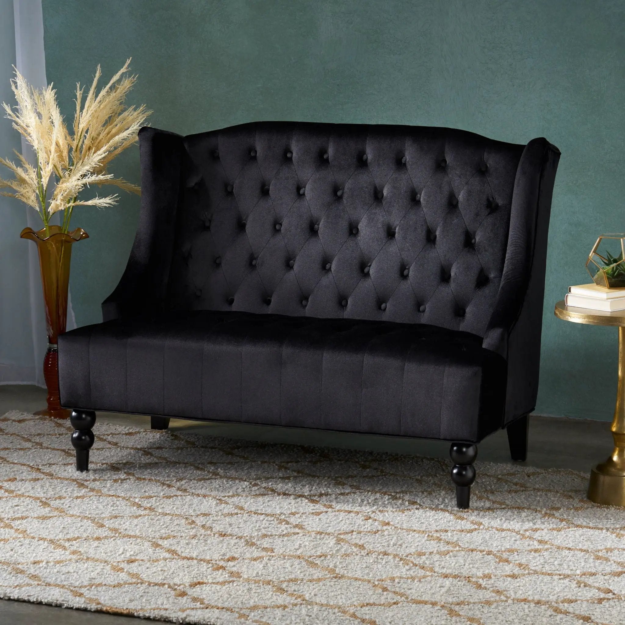 Nurturing Upholstered Loveseat With Wing Back And Diamond Tufting by HouseOfZazla
