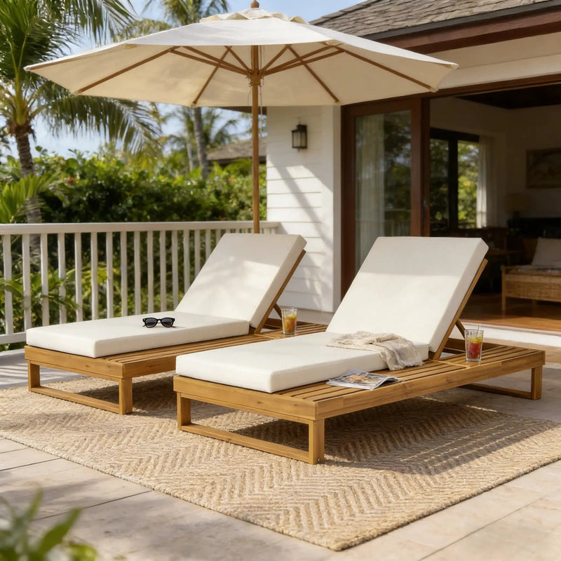 Teak Finish Acacia Wood Chaise Lounge with 4-Inch Cushion by HouseOfZazla