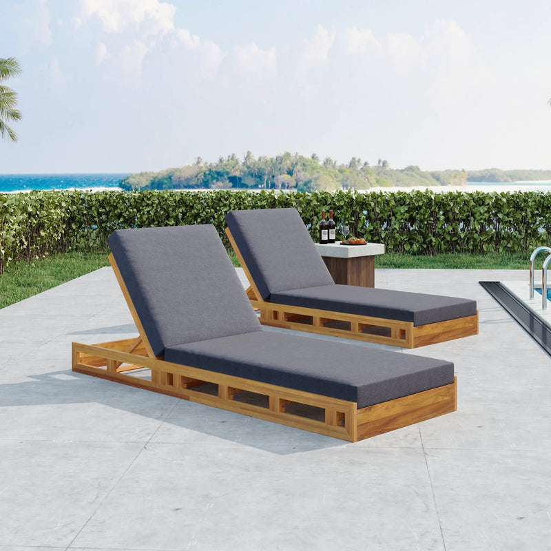 Lounge Chaise Set - Acacia Wood with Water-Resistant Cushions by HouseOfZazla
