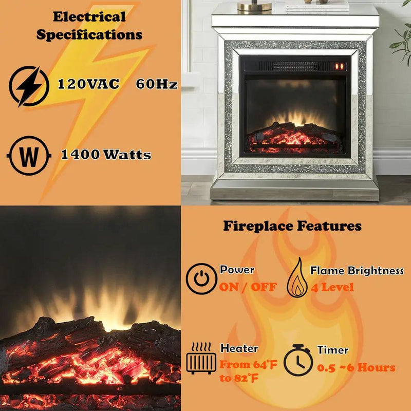 Noralie - 28" Fireplace - Mirrored & Faux Diamonds by Unique Piece Furniture