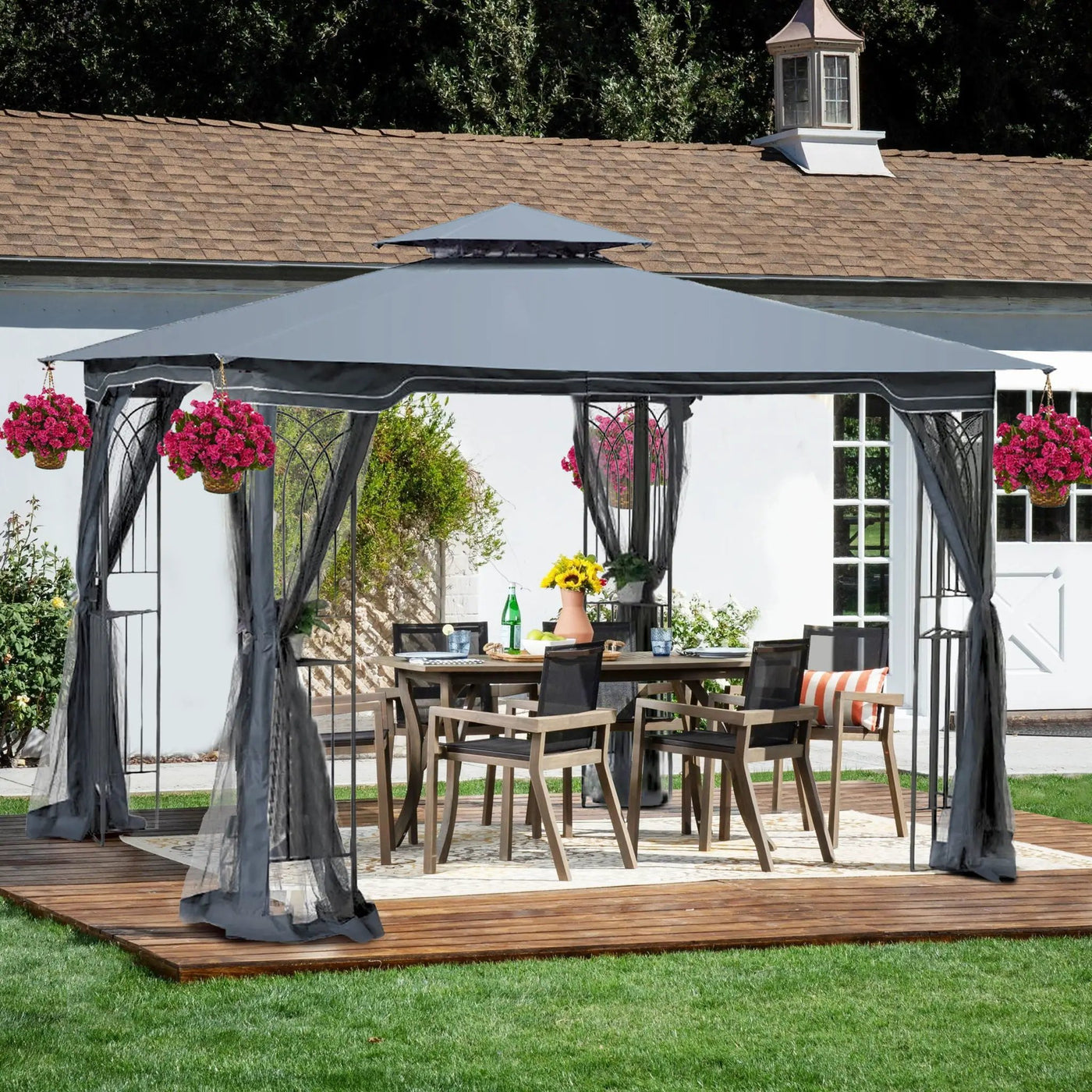 Patio Gazebo Tent With Ventilated Double Roof And Mosquito Net by Unique Piece Furniture
