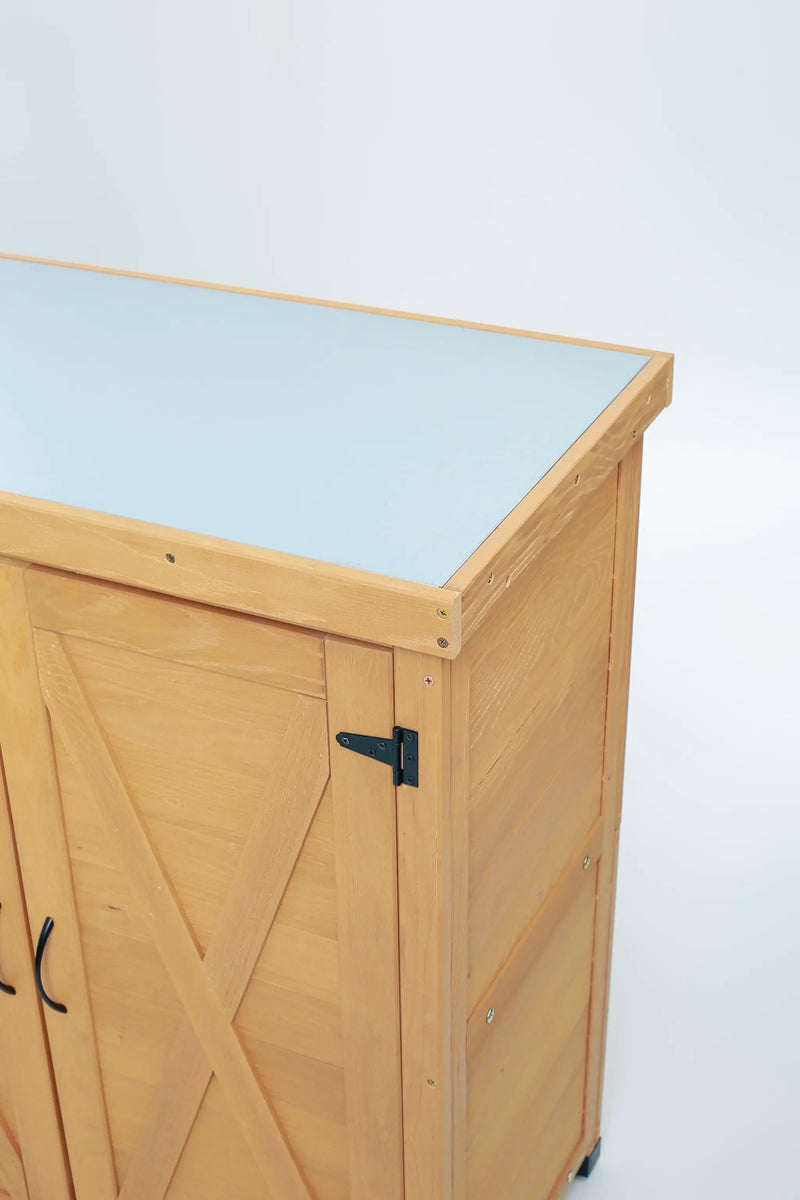 Potting Bench with Storage Cabinet and Metal Table Top for Outdoor Patio by HouseOfZazla