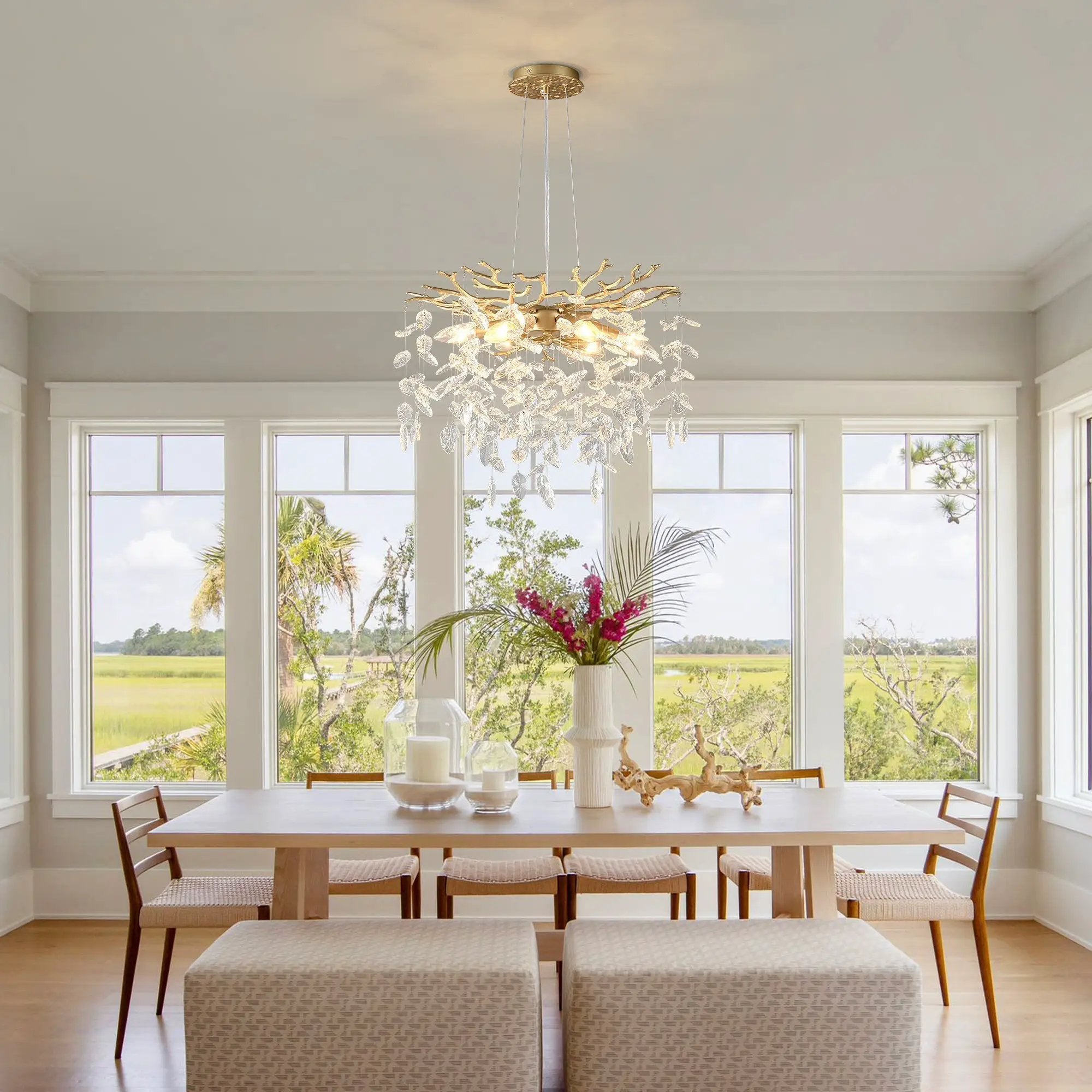 6-Light Chandelier Crystal Ceiling Lamp - Gold Finish by HouseOfZazla