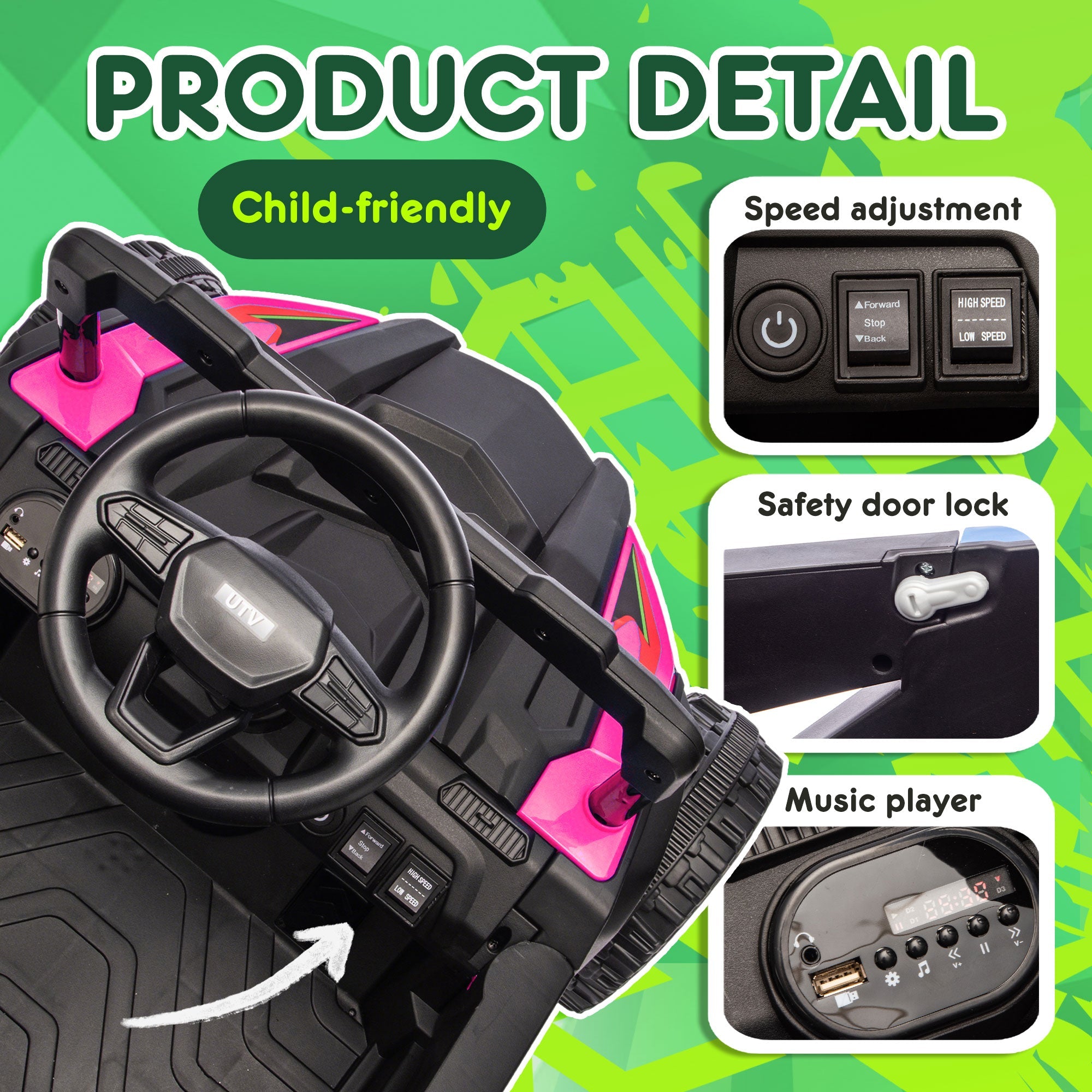 24V Kids Ride-On UTV with Remote Control and Music by HouseOfZazla