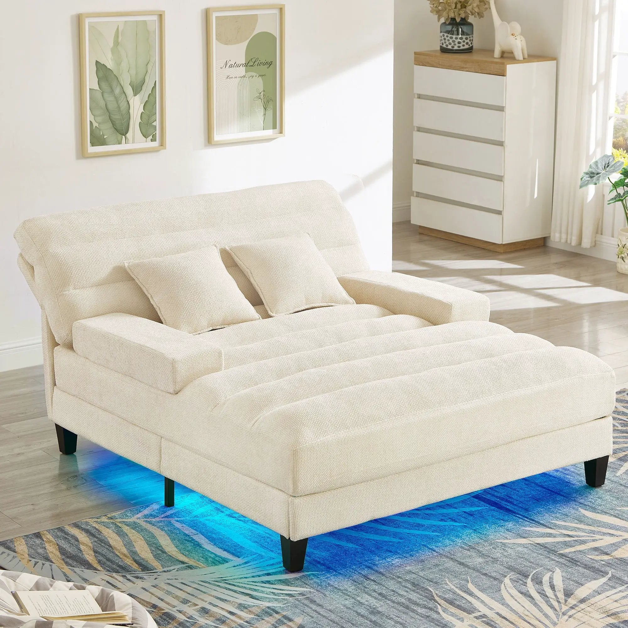 Chaise Bed Lounge Sofa Chair With Adjustable Backrest And LED Light Strip by Unique Piece Furniture