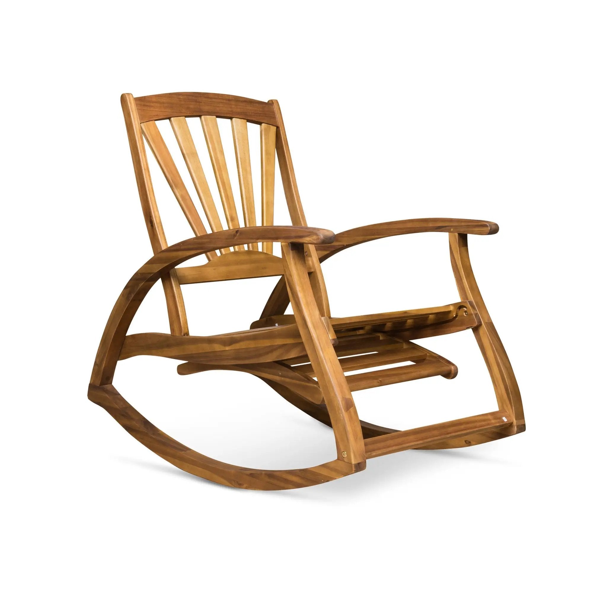 Outdoor Acacia Wood Rocking Chair with Retractable Foot Panel by HouseOfZazla