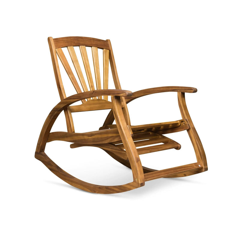 Outdoor Acacia Wood Rocking Chair with Retractable Foot Panel by HouseOfZazla