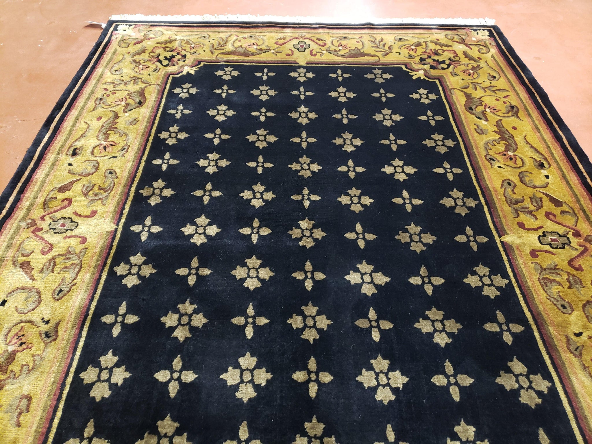 6x9 Aubusson Design Nepali Tibetan Rug Black & Tan Hand-Knotted Wool Carpet Soft Plush Pile New Rug Nice by Jewel Rugs