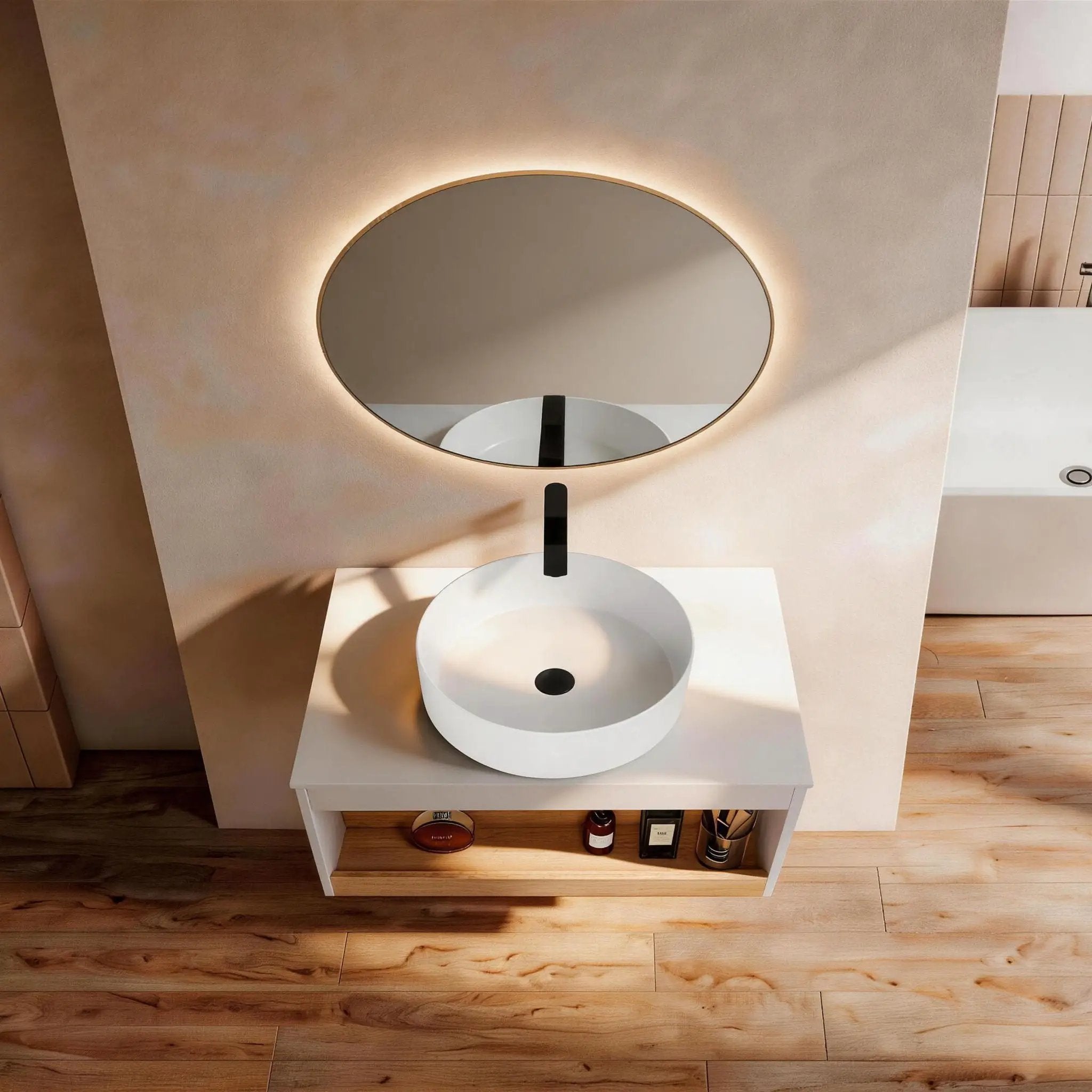 Floating Bathroom Vanity With Glossy Round Vessel Sink by Unique Piece Furniture