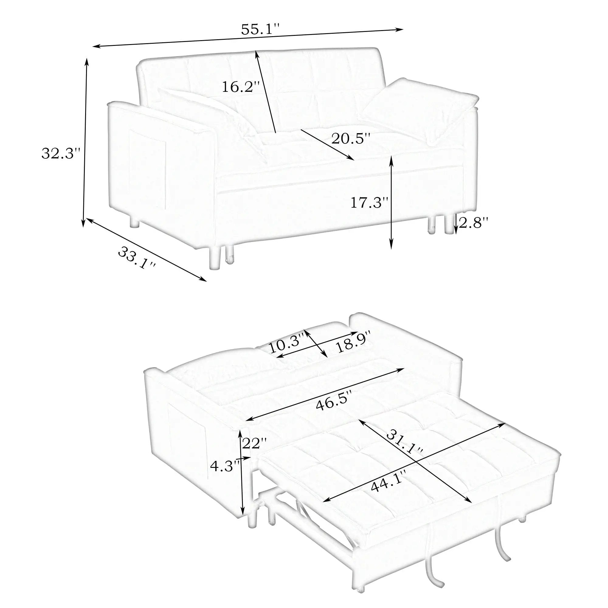 Sofa Bed With Pockets, 3 In 1 Convertible For Living Room by Unique Piece Furniture