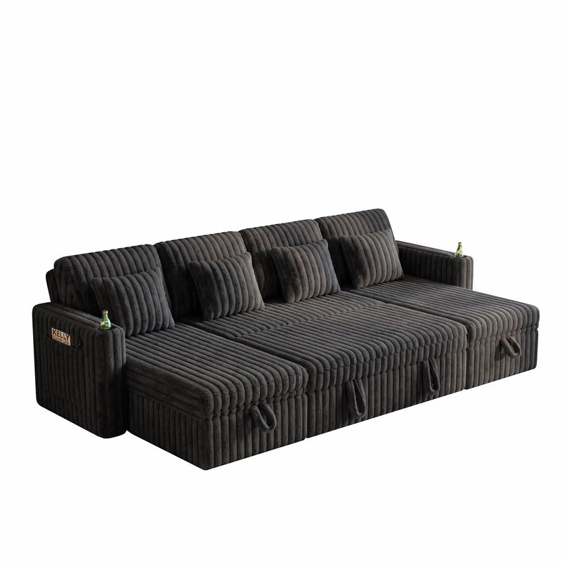 U Shaped Plush Corduroy Fluffy Sectional Sleeper Sofa by HouseOfZazla