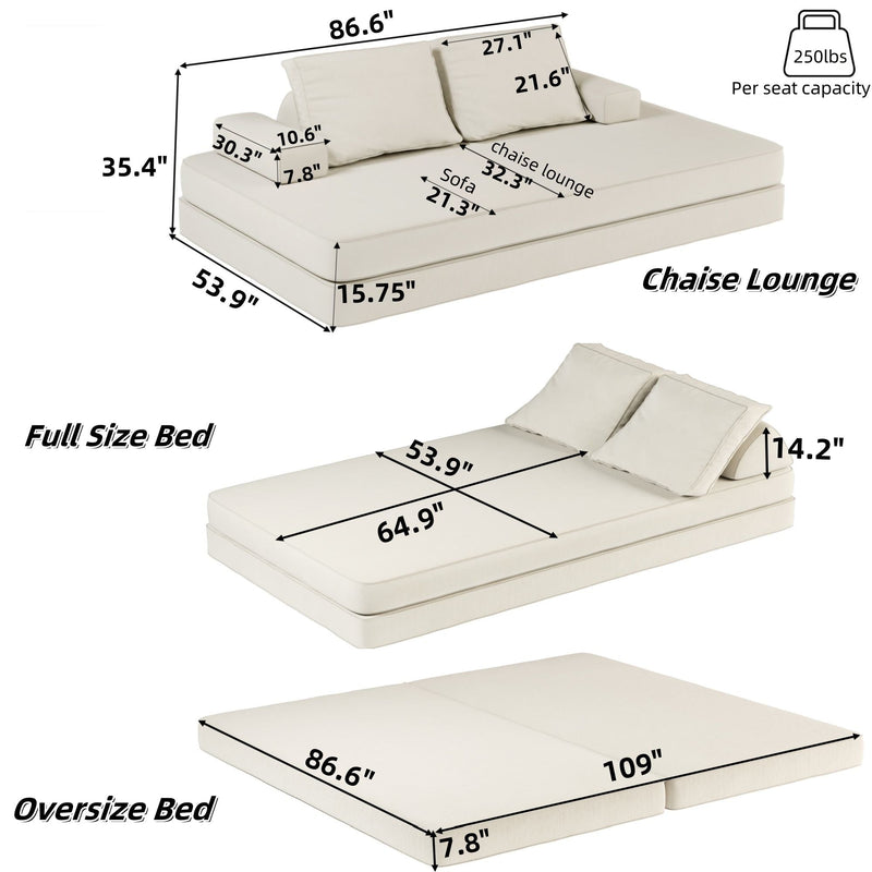 Multifunctional Convertible Sofa Bed With 2 Tumbler Backrests And 2 Pillows, Deep Seat Couch by HouseOfZazla