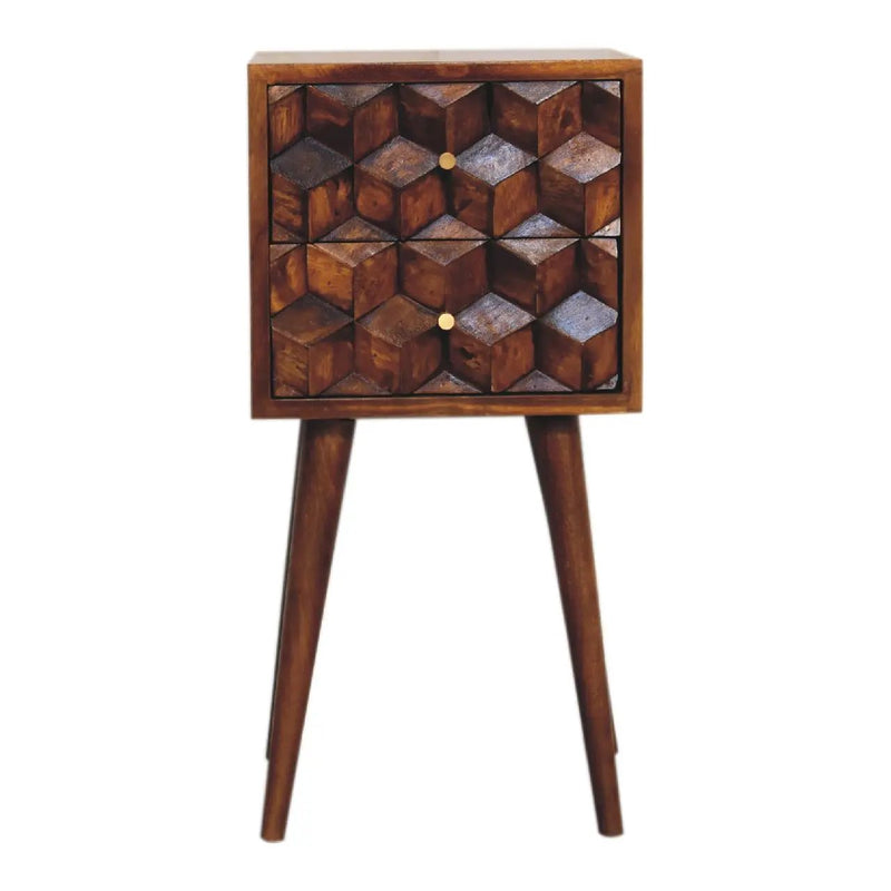 Mini Cube Carved 2 Drawer Nightstand by Unique Piece Furniture