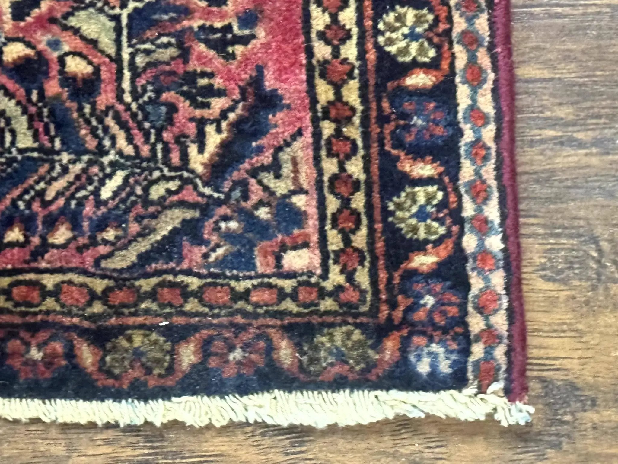 Small Antique Persian Sarouk Rug 2x2 ft, Red 1920s Wool Rug by Jewel Rugs
