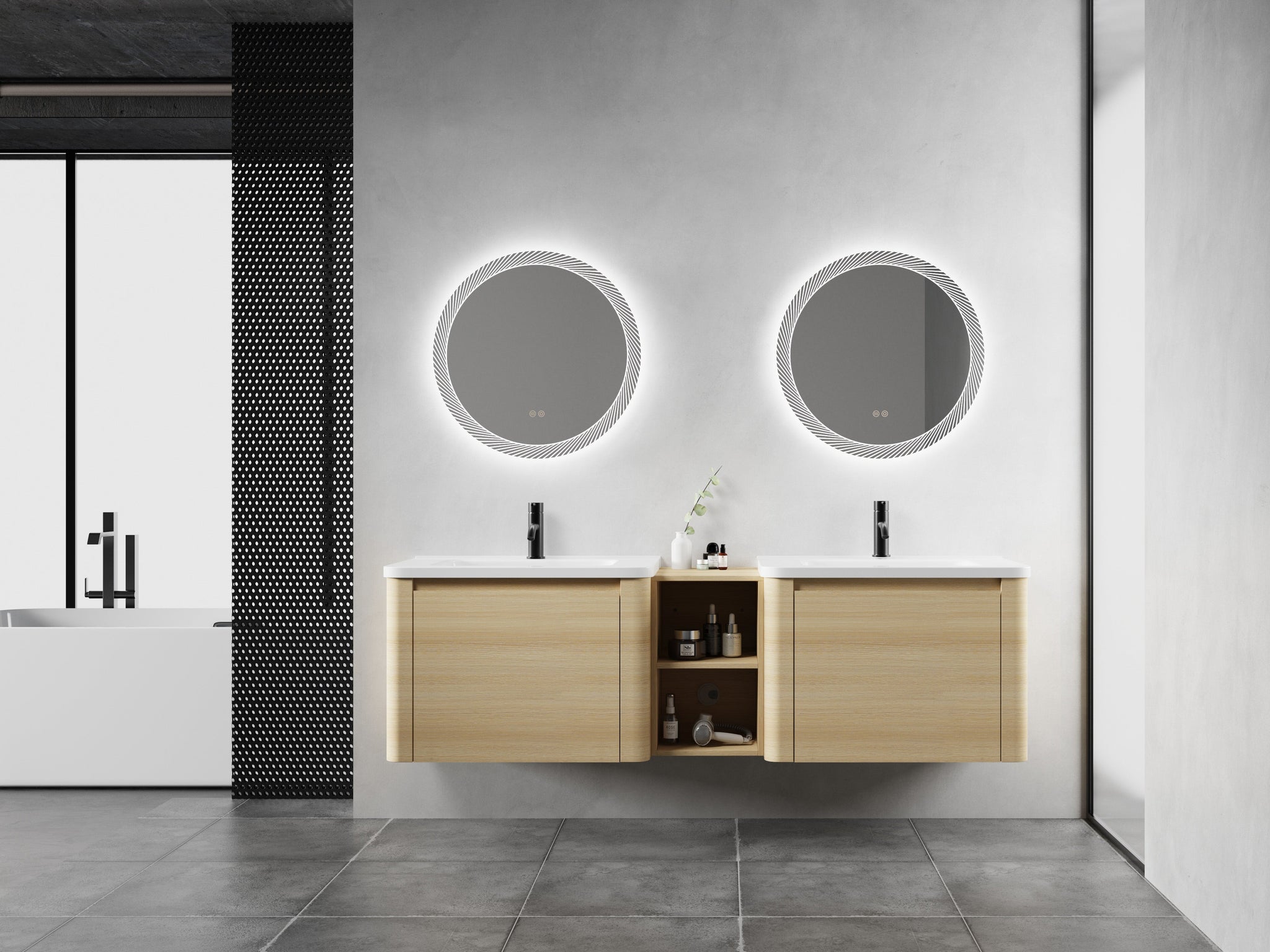 68'' Wall-Mounted Bathroom Vanity with Storage Shelves by HouseOfZazla
