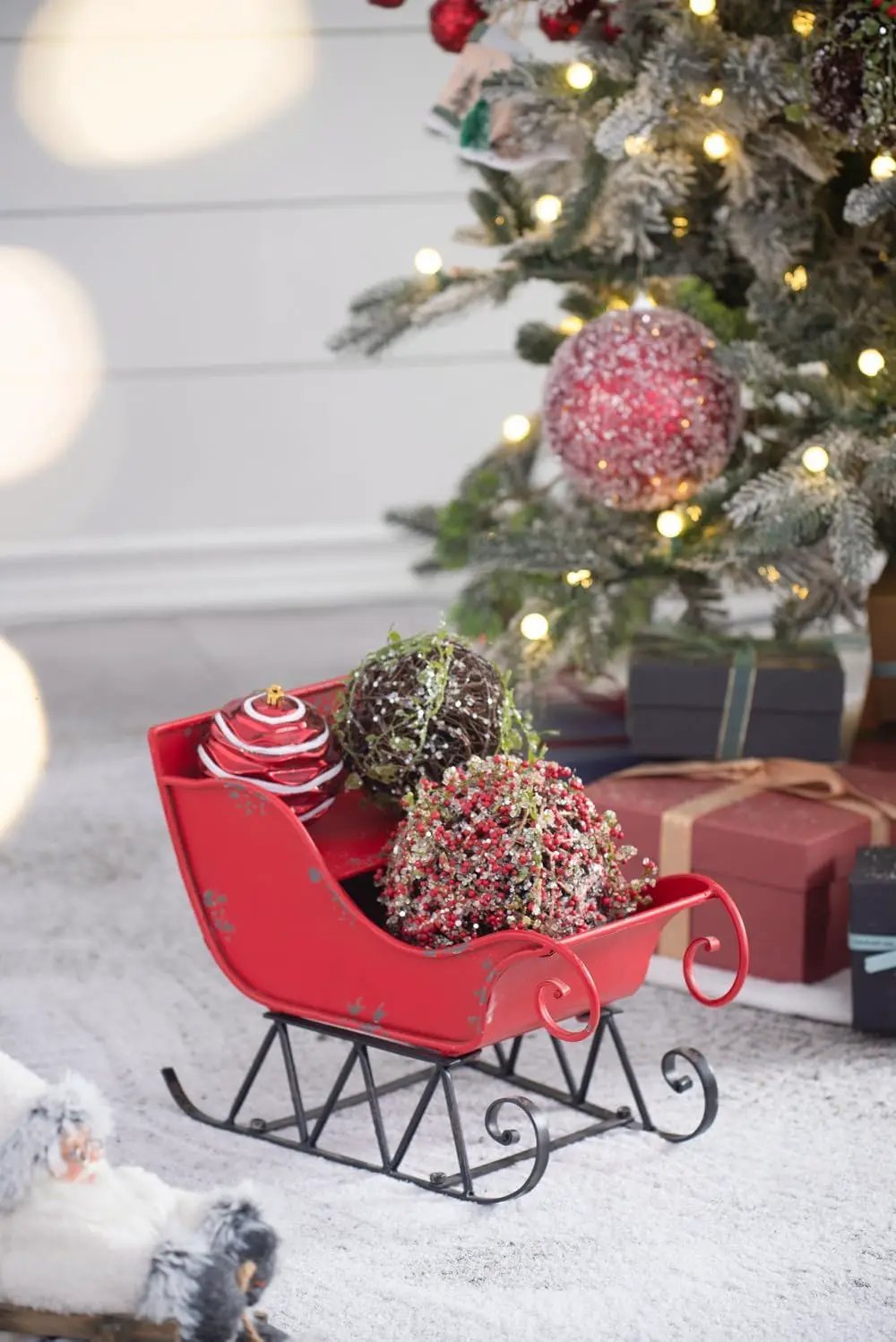 Iron Sleigh Large, Distressed Christmas Santa Sleigh Holiday Decoration by Unique Piece Furniture