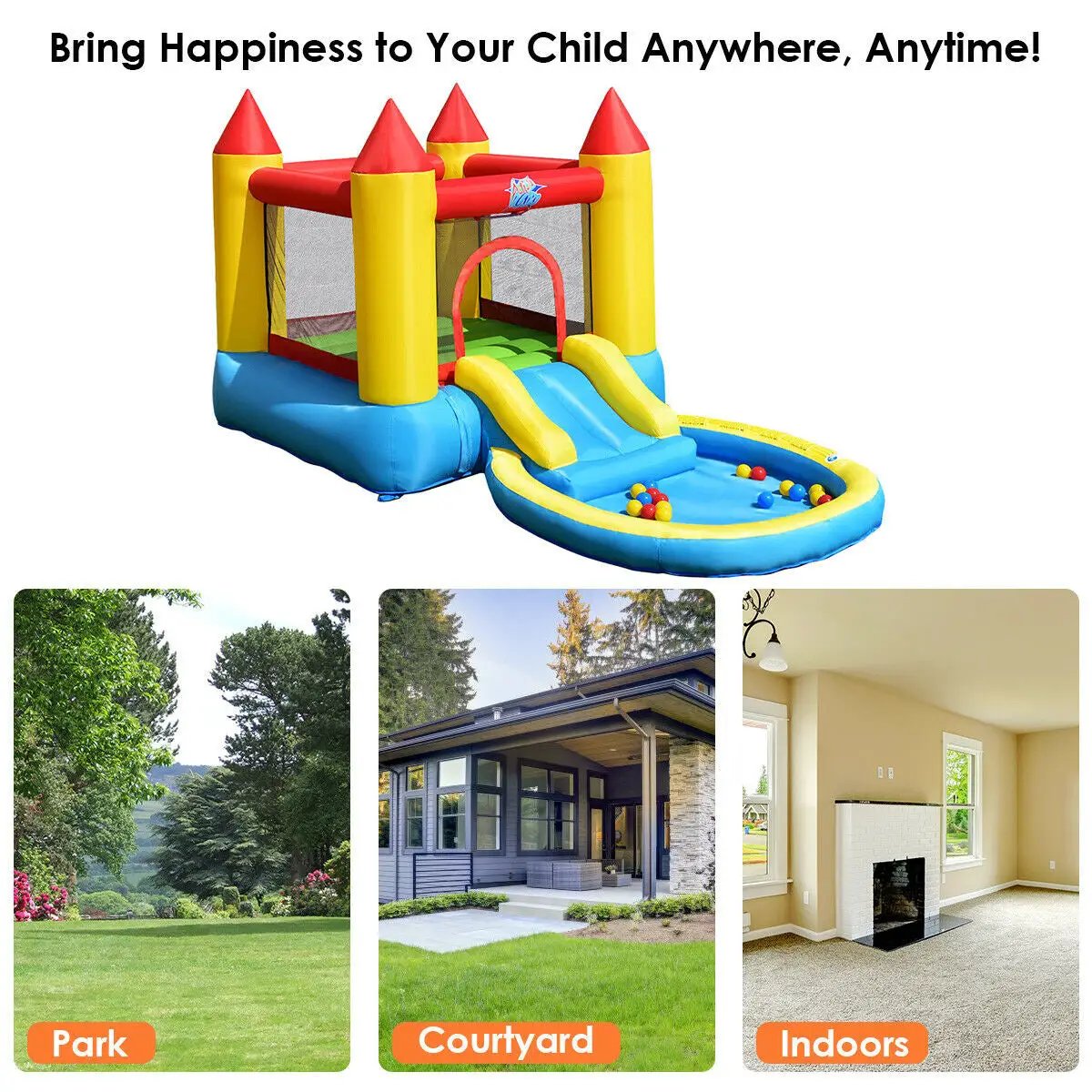 Kids Inflatable Bounce House Castle with Balls Pool and Bag by DirectDeals