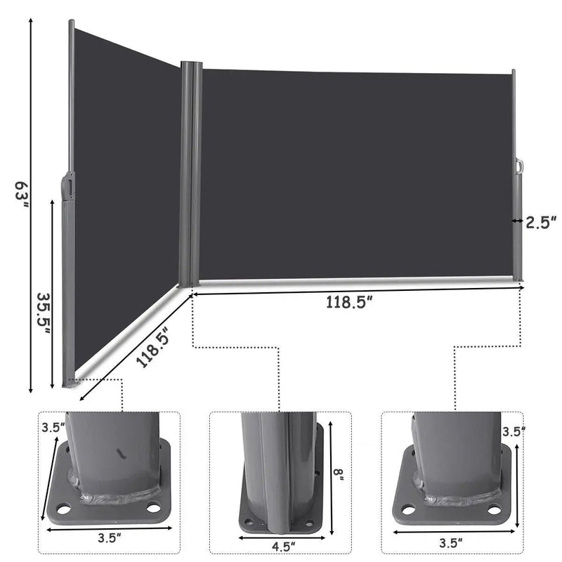 237 x 63 Inch Patio Retractable Double Folding Side Awning Screen Divider by DirectDeals