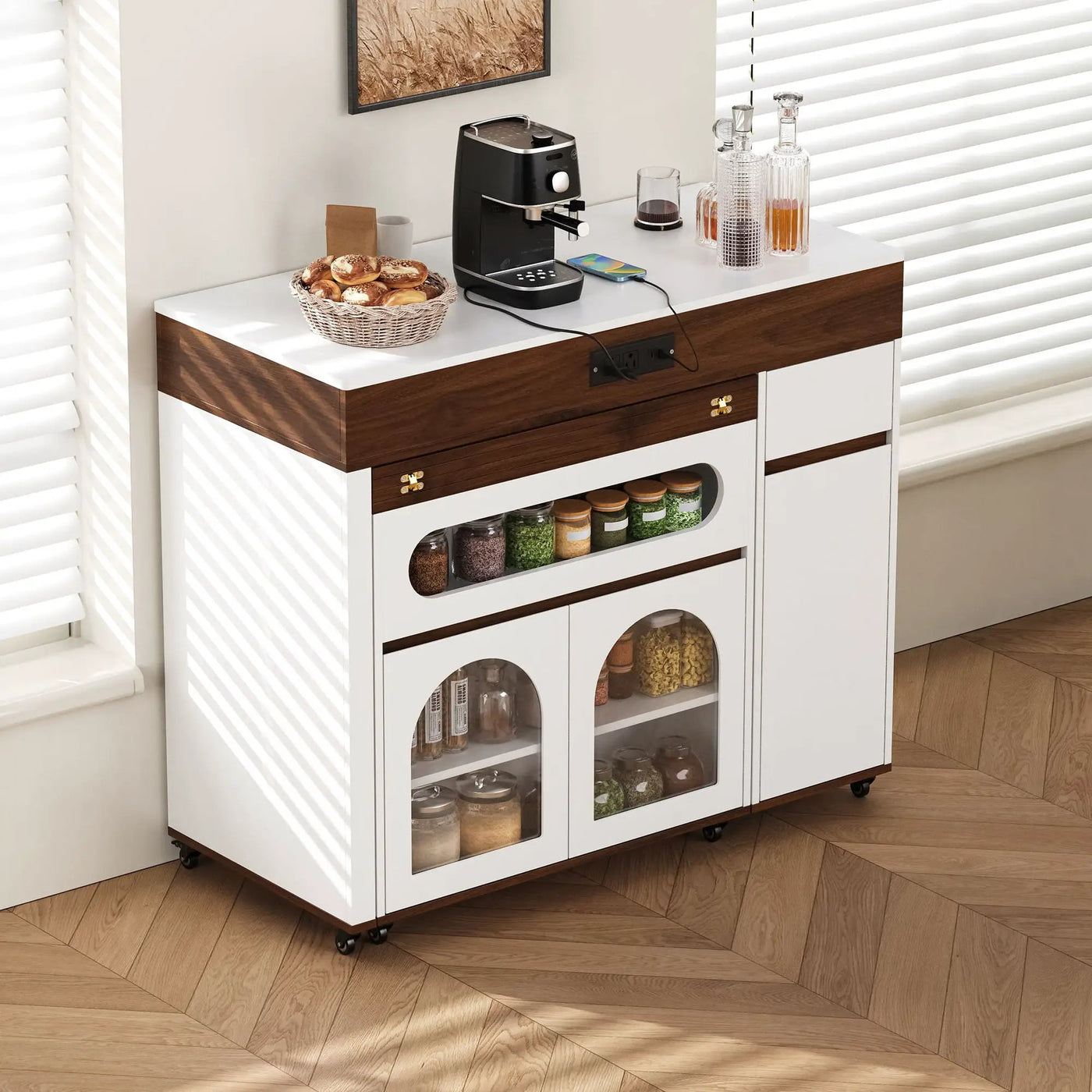Extendable Dining Table With Folding Top, Rolling Kitchen Island With Drawers And Power Outlet by Unique Piece Furniture