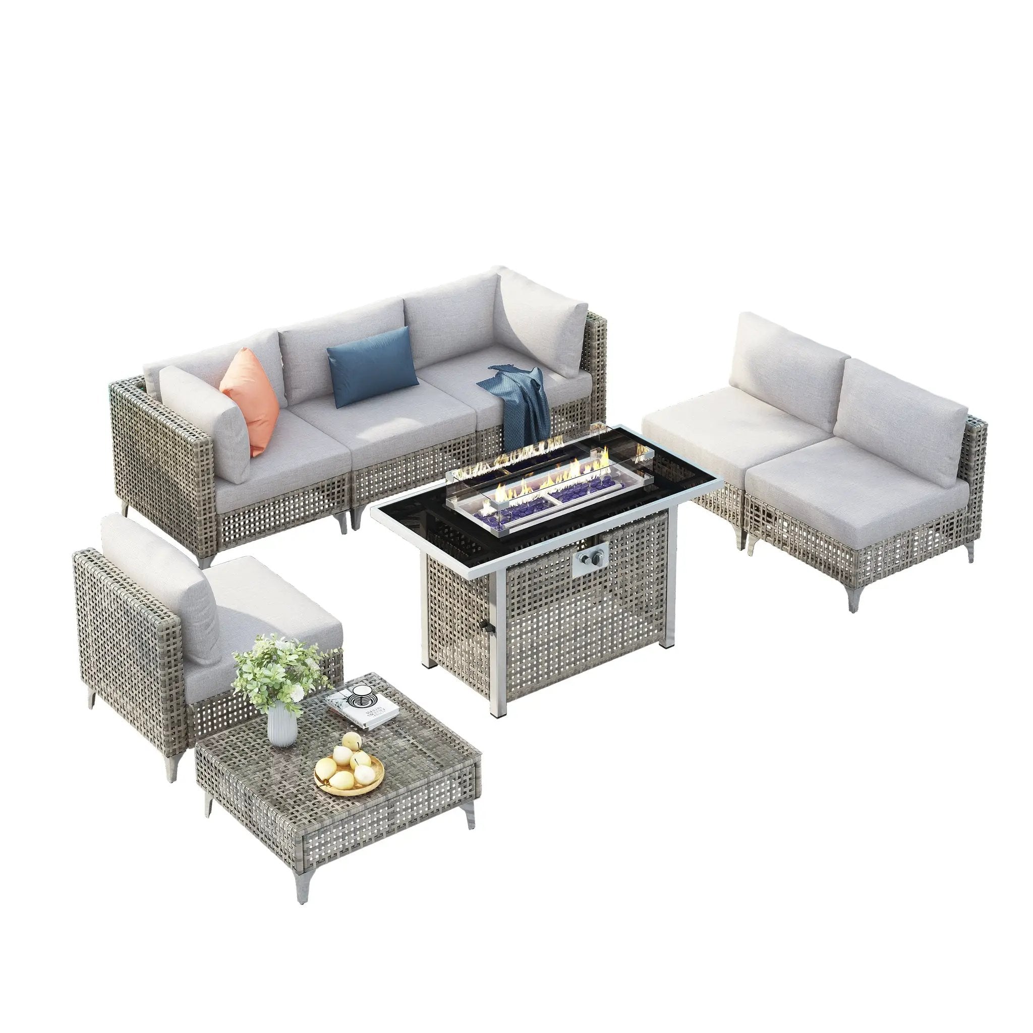 K&K Patio 8-Piece Patio Furniture Set with 43" Fire Pit Table by HouseOfZazla