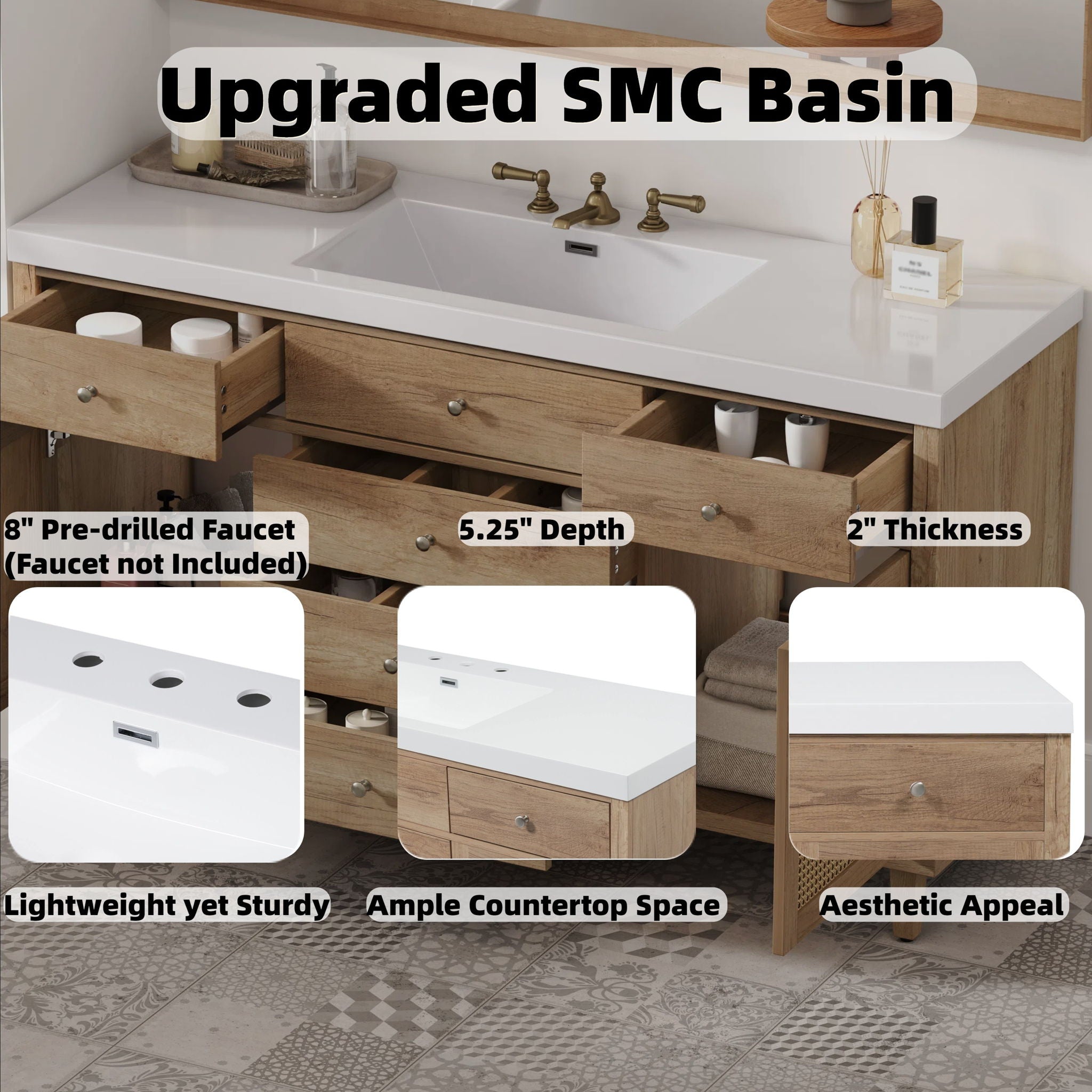 Bathroom Vanity With Sink, 5 Legs, Soft Close Drawers by HouseOfZazla