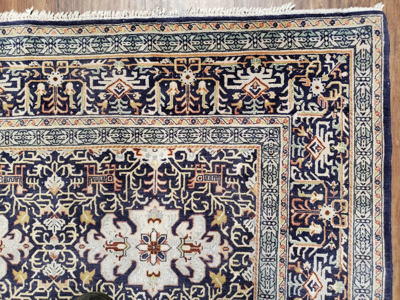 Persian Kashan Rug, Navy Blue, Hand-Knotted, Wool, 4' 8" x 7' 4", Pair A by Jewel Rugs