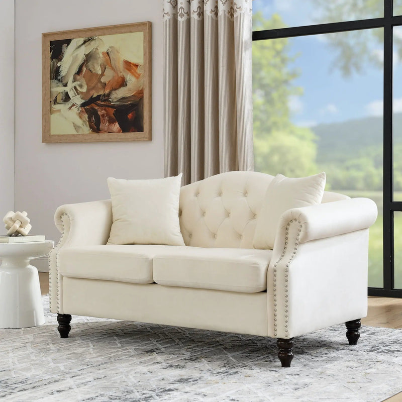 2 Seater Chesterfield Sofa With Rolled Arms And Nailhead Trim For Living Room by HouseOfZazla