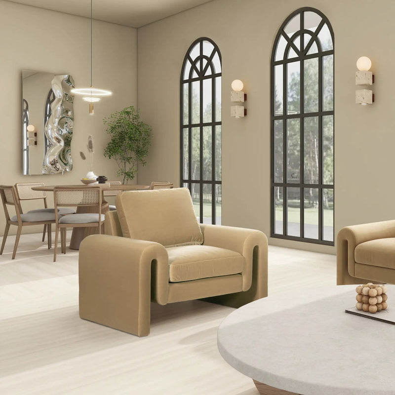 Mason - Arched Arm Chair - Camel Brown Beige by HouseOfZazla