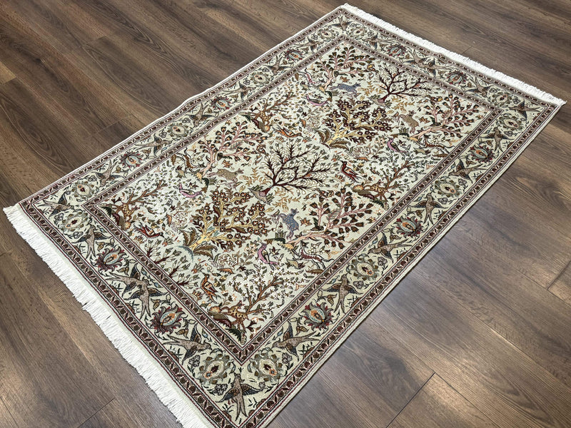 Wonderful Persian Tabriz Rug 3x5, Tree of Life, Animal Pictorials, Birds, Wool & Silk Highlights, Fine 330 KPSI by Jewel Rugs