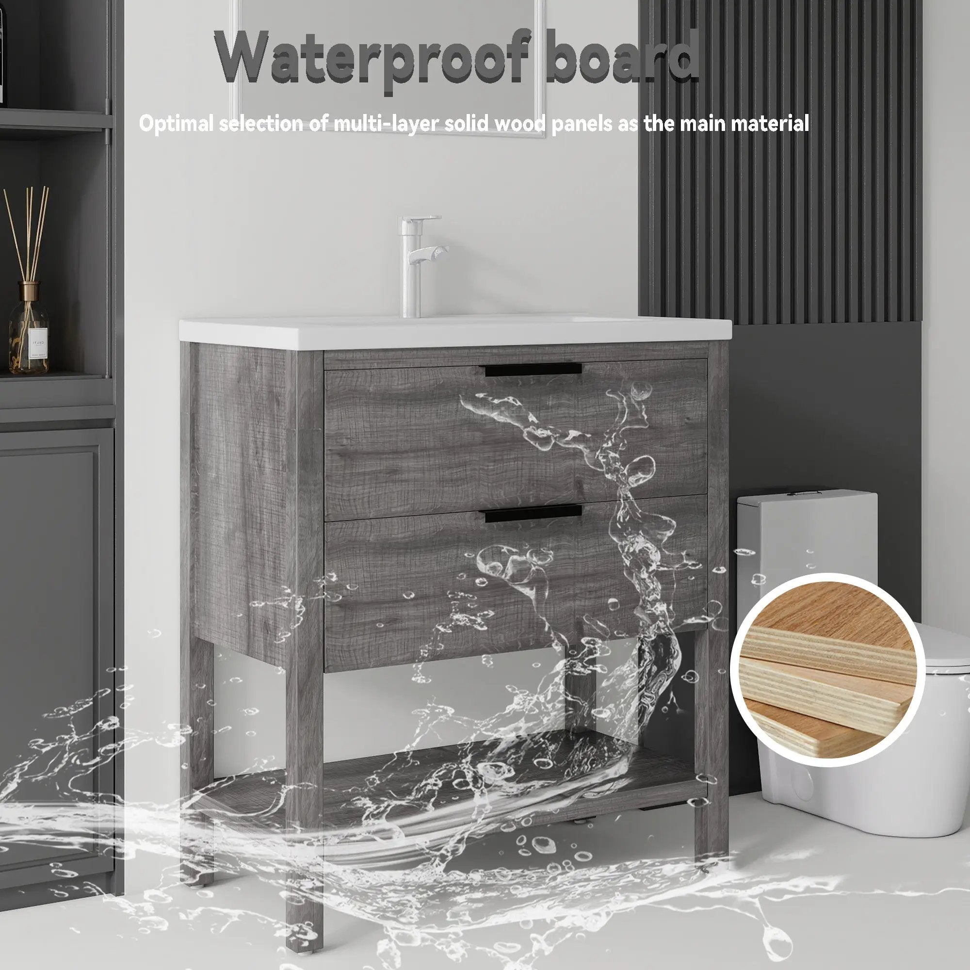 36 Inch Freestanding Bathroom Vanity with Sink, Soft-Close Drawer, Ceramic Sink, Plywood by HouseOfZazla