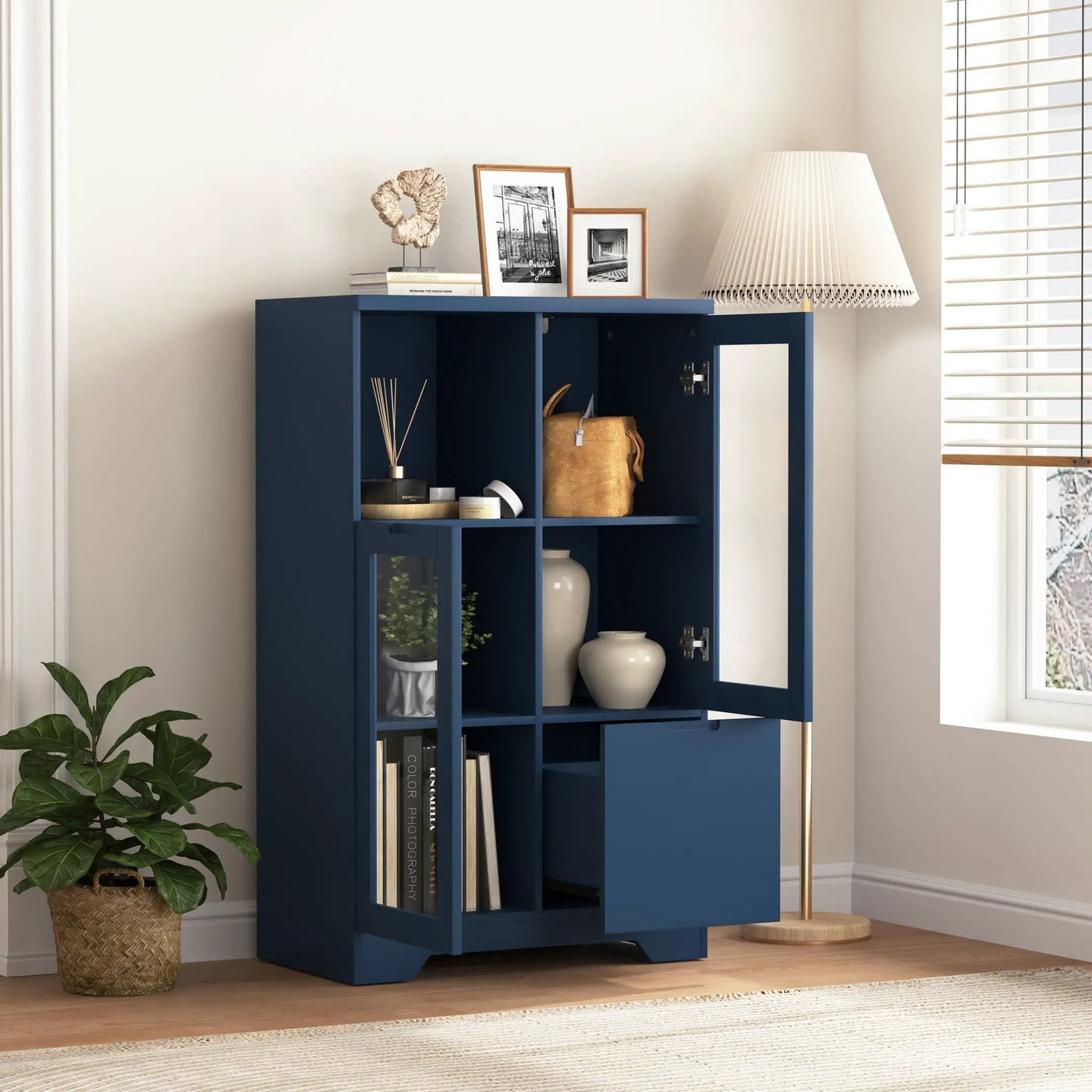 Modern Cabinet With Glass Doors And Drawer by Unique Piece Furniture