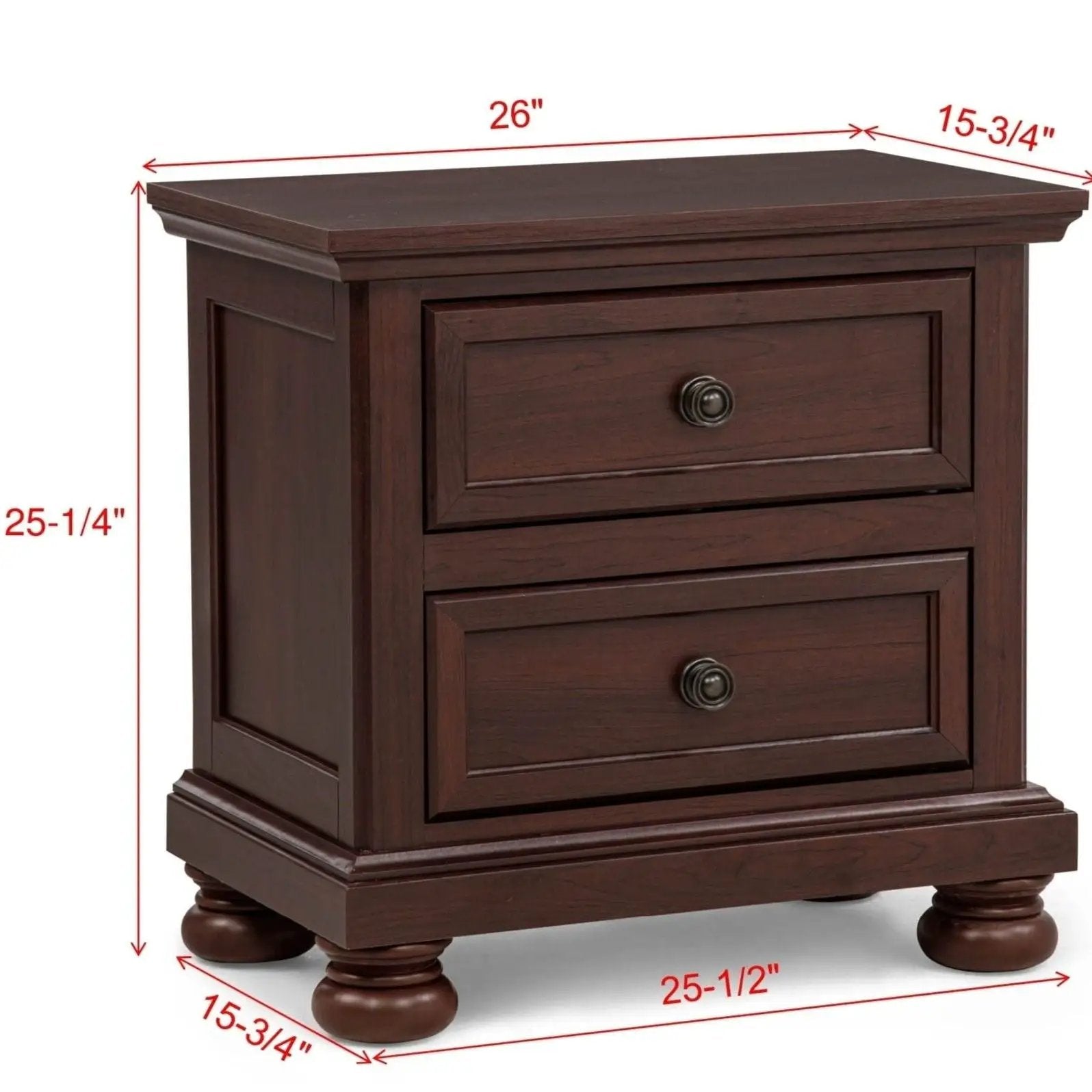 1 Piece Nightstand, 2 Drawer Storage Bedroom Furniture - Brown / Cherry by HouseOfZazla