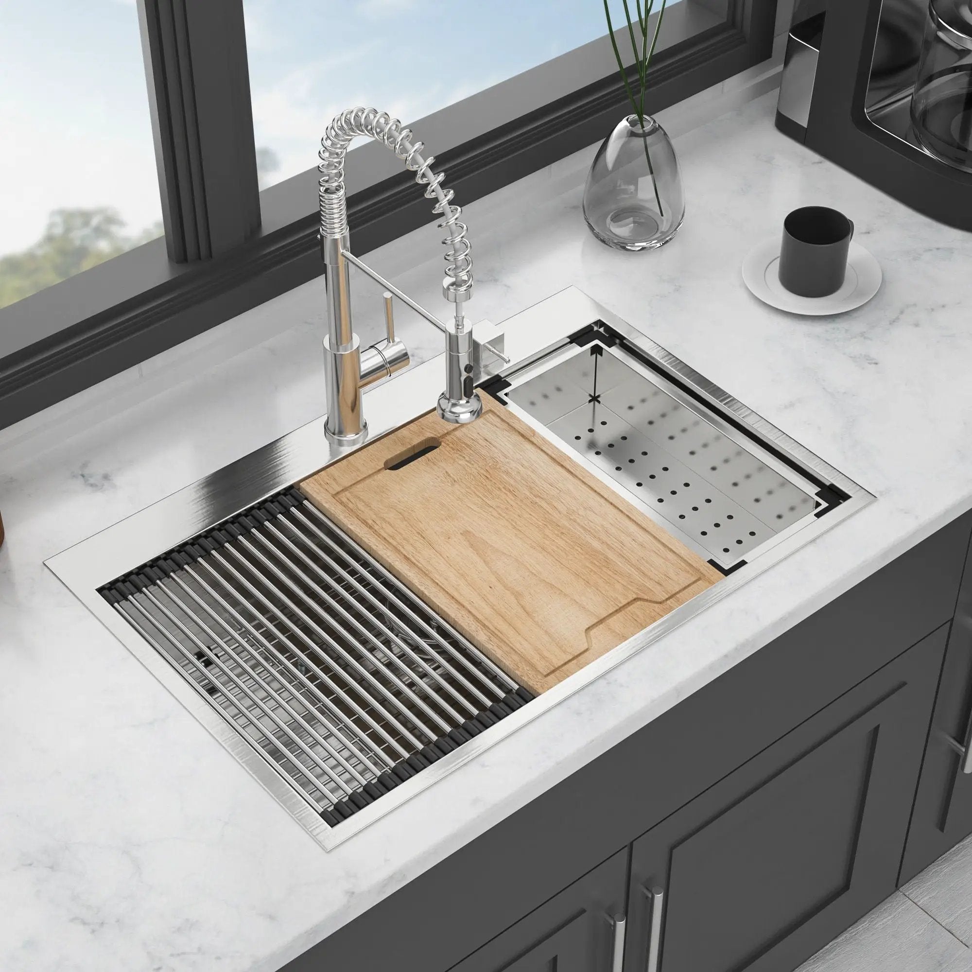 Drop In Kitchen Sink With Workstation, 16 Gauge - Brushed Nickel by HouseOfZazla