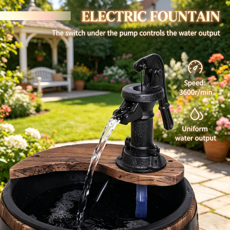 Wood and Iron Barrel Pump Fountain Planter 23 Inch, photo 3 of 8