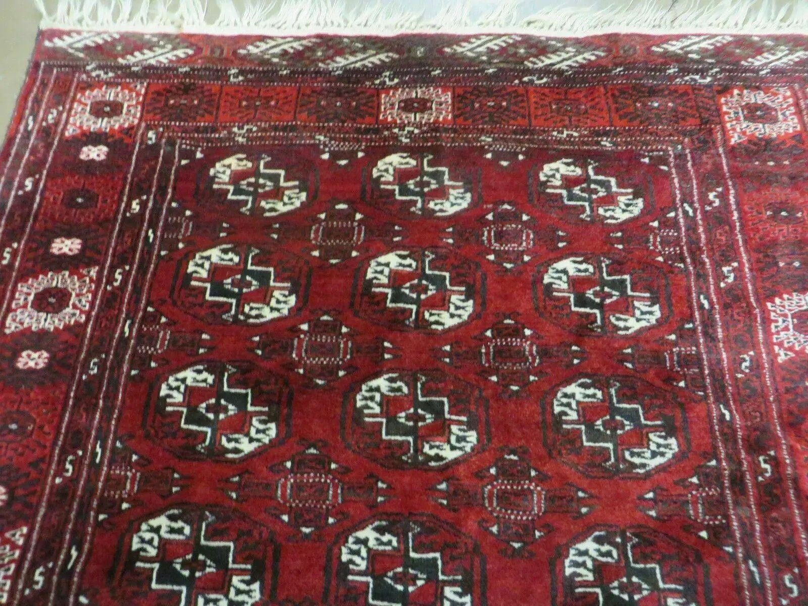 4' 5" X 5' 7" Semi Antique Handmade Afghan Yamud Turkoman Bokhara Wool Rug by Jewel Rugs