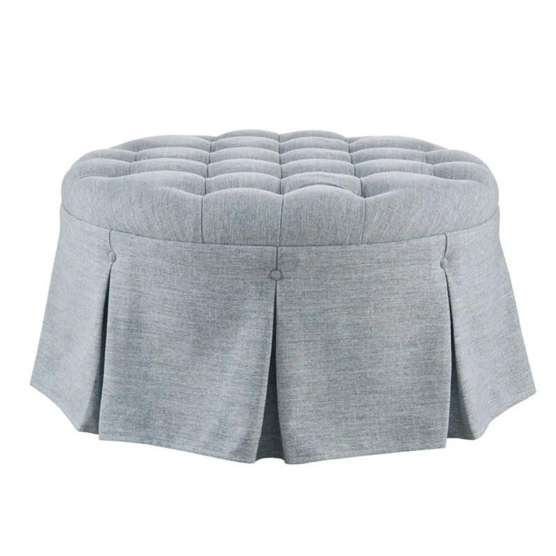 Skirted Tufted Round Ottoman With Button Top - Gray by HouseOfZazla