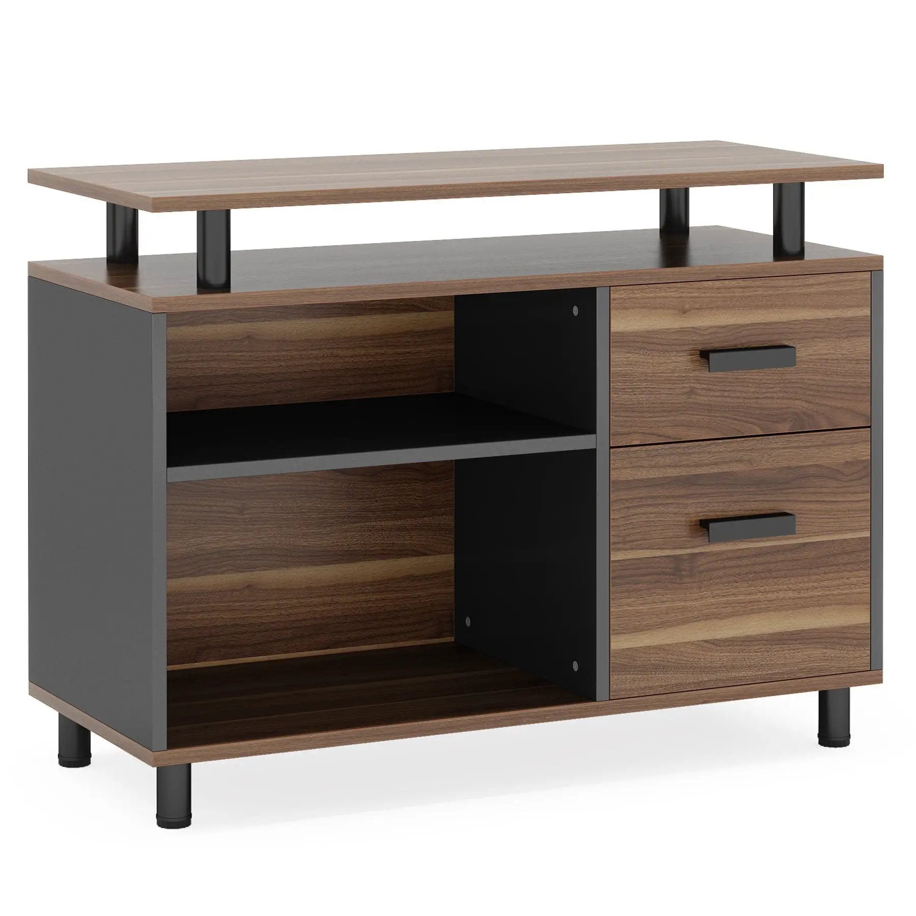 L-Shaped Executive Desk With File Cabinet, Office Workstation With Drawers, Shelves & Storage by HouseOfZazla